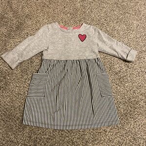 Healthtex Gray Dress with Pink Heart and Striped Skirt